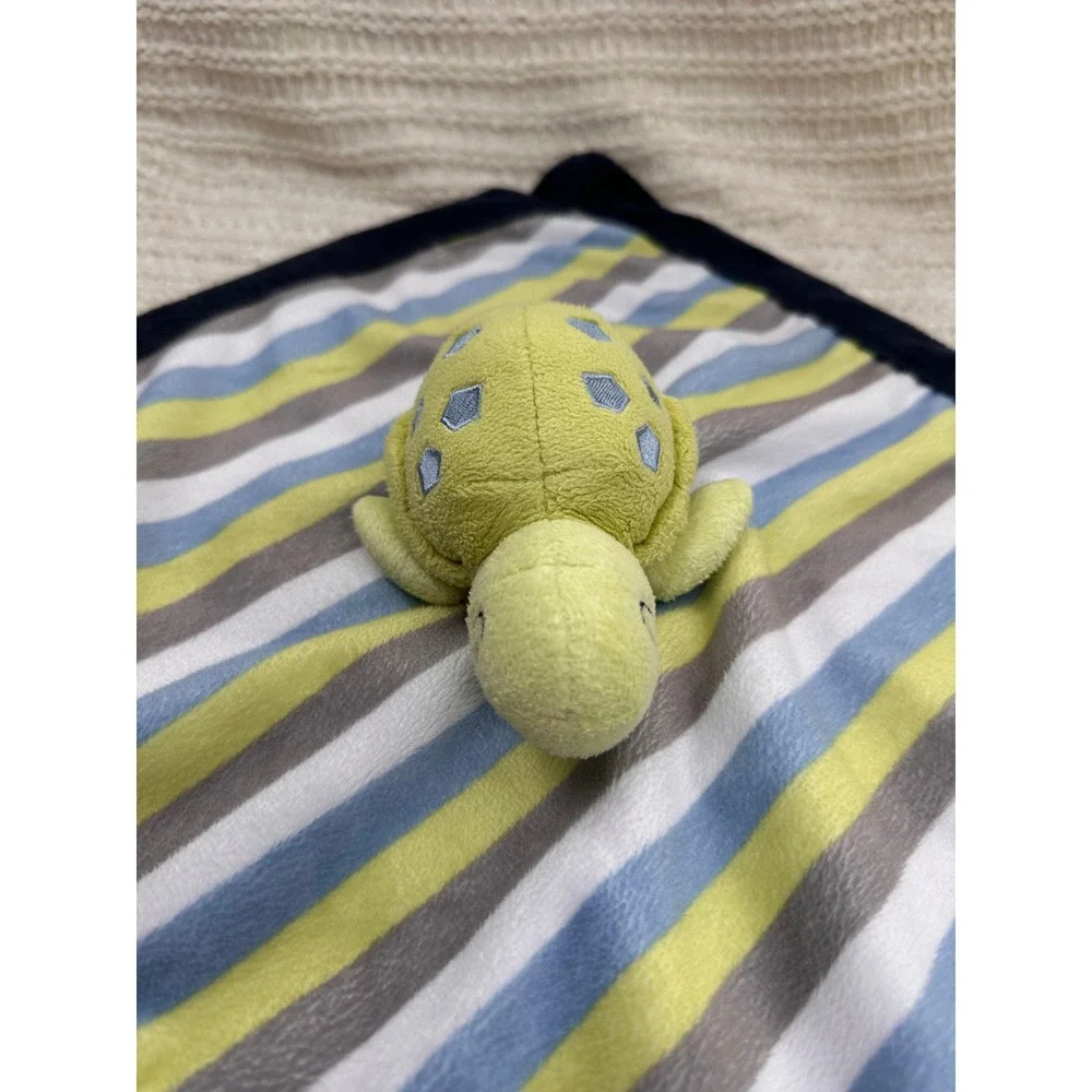 Carters Turtle Lovey Security Blanket Plush Stuffed‎ Animal Blue Green Striped